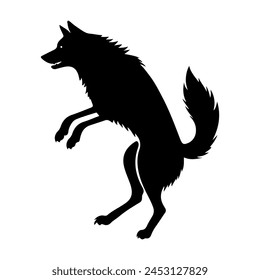 Silueta de perro o lobo medieval negro de pie en su Plantilla de Vector de patas traseras