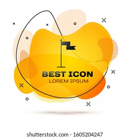 Black Medieval flag icon isolated on white background. Country, state, or territory ruled by a king or queen. Abstract banner with liquid shapes. Vector Illustration