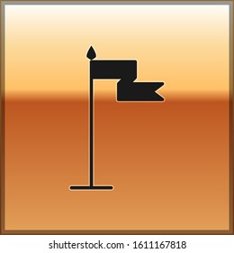 Black Medieval flag icon isolated on gold background. Country, state, or territory ruled by a king or queen.  Vector Illustration