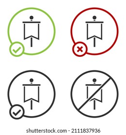 Black Medieval flag icon isolated on white background. Country, state, or territory ruled by a king or queen. Circle button. Vector