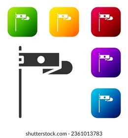 Black Medieval flag icon isolated on white background. Country, state, or territory ruled by a king or queen. Set icons in color square buttons. Vector