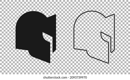 Black Medieval iron helmet for head protection icon isolated on transparent background. Knight helmet.  Vector