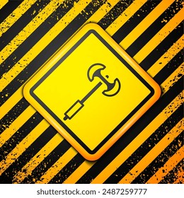 Icono de polea medieval negro aislado sobre fondo amarillo. Señal de advertencia. Vector