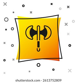 Black Medieval poleaxe icon isolated on white background. Yellow square button. Vector