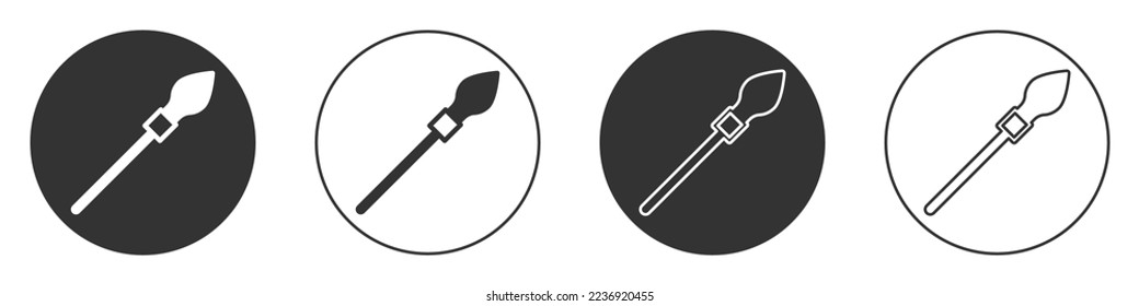 Black Medieval spear icon isolated on white background. Medieval weapon. Circle button. Vector