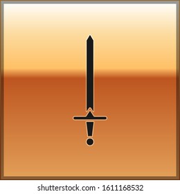 Black Medieval sword icon isolated on gold background. Medieval weapon.  Vector Illustration