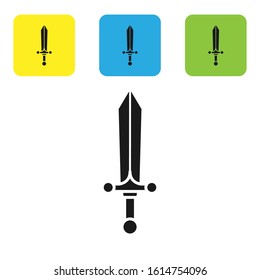 Black Medieval sword icon isolated on white background. Set icons colorful square buttons. Vector Illustration