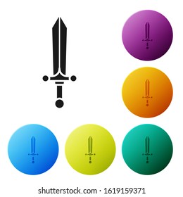 Black Medieval sword icon isolated on white background. Set icons colorful circle buttons. Vector Illustration