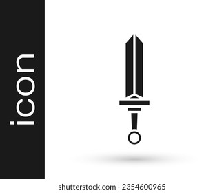 Icono de espada medieval negra aislado en fondo blanco. arma medieval.  Vector