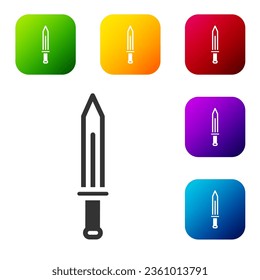 Black Medieval sword icon isolated on white background. Medieval weapon. Set icons in color square buttons. Vector