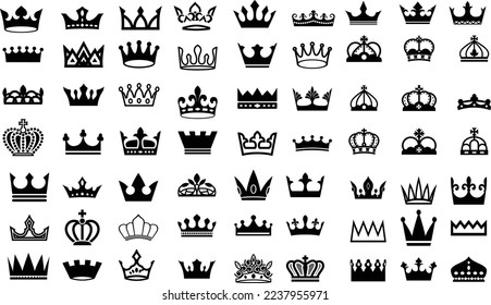 Black Mega Crown Icon Collection, Vector Illustration