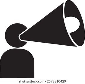 Black megaphone bullhorn icon silhouette vector art on white background