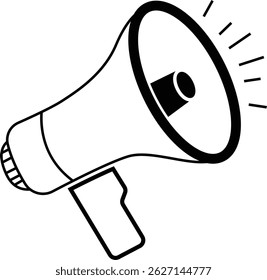 Black megaphone icon against a pure white background.