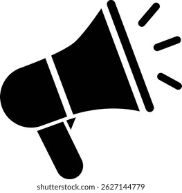 Black megaphone icon against a pure white background.