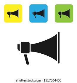 Black Megaphone icon isolated on white background. Speaker sign. Set icons colorful square buttons. Vector Illustration