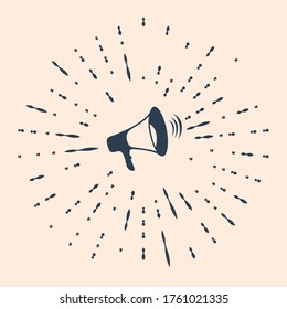 Black Megaphone icon isolated on beige background. Abstract circle random dots. Vector Illustration