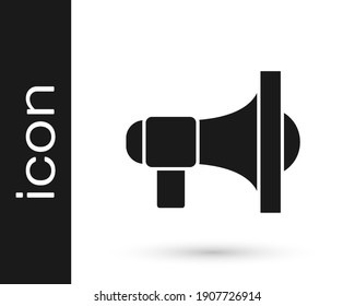 Icono Megáfono negro aislado en fondo blanco. Firma del altavoz.  Vector
