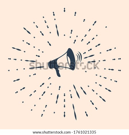 Black Megaphone icon isolated on beige background. Abstract circle random dots. Vector Illustration