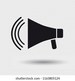 Black Megaphone Icon With Shadow - Vector Illustration - Isolated On Transparent Background