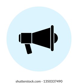 black megaphone icon. vector audio, music, voice, sound symbol in blue circle on white background. eps 10