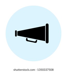 black megaphone icon. vector audio, music, voice, sound symbol in blue circle on white background. eps 10