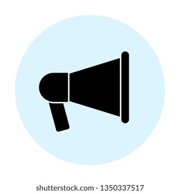 black megaphone icon. vector audio, music, voice, sound symbol in blue circle on white background. eps 10