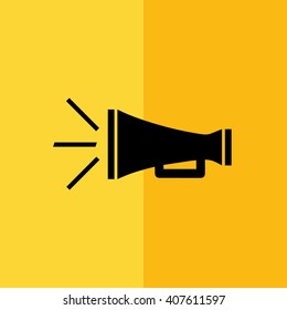 Black megaphone icon vector illustration. Yellow background