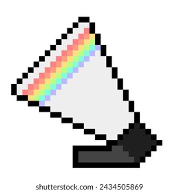 Black Megaphone with Rainbow strap line, Pixel Art Icon, Isolated