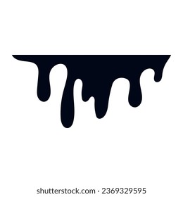 El derretimiento negro gotea. Pintura actual o gota de sangre, flujo de aceite, caramelo líquido, tinta, salpicaduras de chocolate. Ilustración del vector