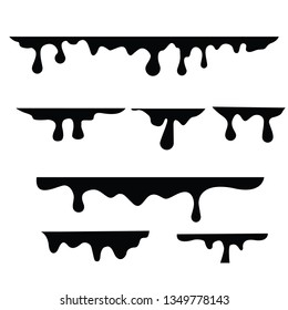 Black melt drips or liquid paint drops, vector