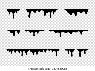 Black melt drips or liquid paint drops vector illustration on background