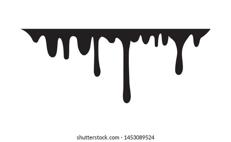 Black melt drips or liquid paint drops isolated on transparent background.