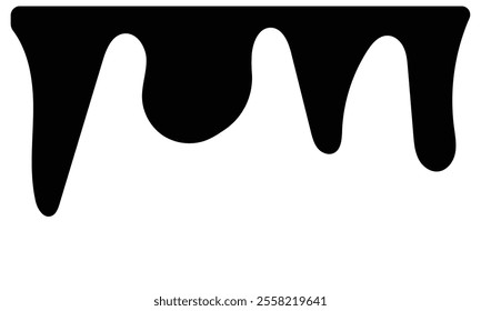 Black Melt Drips, Liquid Paint Drops seamless element vector. Isolated melted dripping liquid on background. Flowing, spilled, drop, splash, leak concept. Vector illustration.