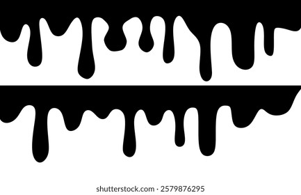 Black melt drips or liquid paint drops. black melt on white background. wallpaper.
