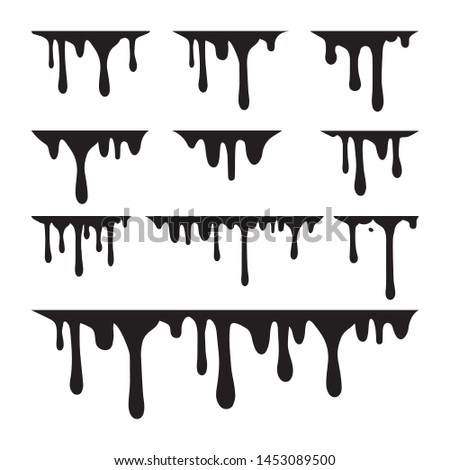 Black melt drips or liquid paint drops isolated on transparent background.