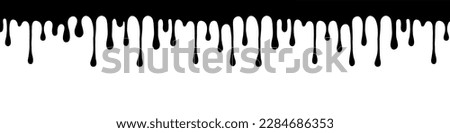 Black melt drips, liquid paint drops. Isolated melted dripping liquid on background. Flowing, spilled, drop. Dripping paint. Vector illustration EPS 10