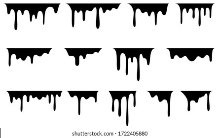 Black melt drips or liquid sauce drops. Black liquid or melted chocolate drips, current paint