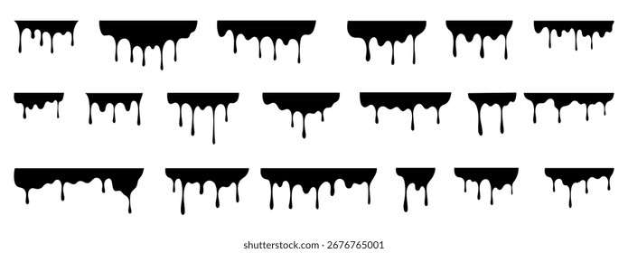 Preto derretimento goteja conjunto de pintura. Gotas líquidas e formas abstratas