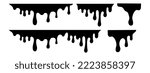 Black melt drops. Flowing liquid dripping from above. Hand drawn liquid paint drops on an isolated background. Flowing, spilling, dripping. Vector illustration EPS 10