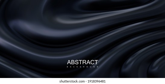 Sustancia derretida negra. Textura ondulada. Fondo abstracto con ondas. Ilustración vectorial 3d. Sólido fondo de filtración brillante. Decoración para banner o diseño de portada.