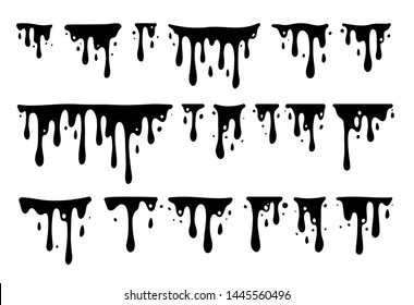 Black Melting Paint Abstract Liquid Vector Elements Isolated on White Background. Drips Ink Set. Vector Illustrations.