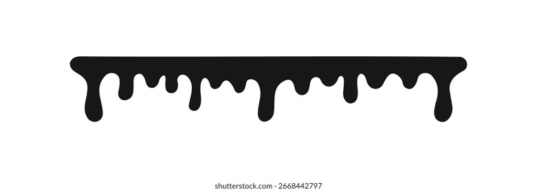 Black melting paint drip on a white background. This simple, flat design is perfect for themes of liquid, dripping, and grunge. Easily usable for backgrounds, creative projects, and banners