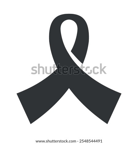 Black memorial ribbon bow mourning symbol icon vector flat illustration. Funeral remembrance sad support badge death ceremony respect insignia unity award social awareness label