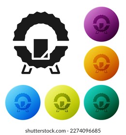 Black Memorial wreath icon isolated on white background. Funeral ceremony. Set icons in color circle buttons. Vector