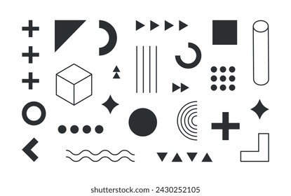 fondo negro de memphis, conjunto de formas geométricas, memphis, bauhause. Diseño abstracto vectorial moderno con elementos de memphis