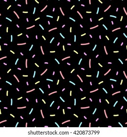 Black memphis color pattern with mosaic curves - seamless background.Fashion style 1980-1990s.