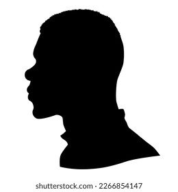 Black Men African American, African Profil Silhouette. Mann von der Seite mit einem kurzen Haarschnitt