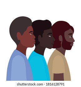 black men cartoons in side view design, Boy male person people human social media and portrait theme Vector illustration