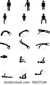 Black men do gymnastics on the ball. Black and white illustration