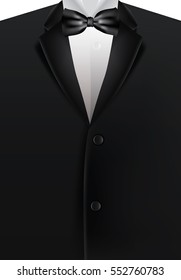 Black men suit and bow tie, realistic vector illustration